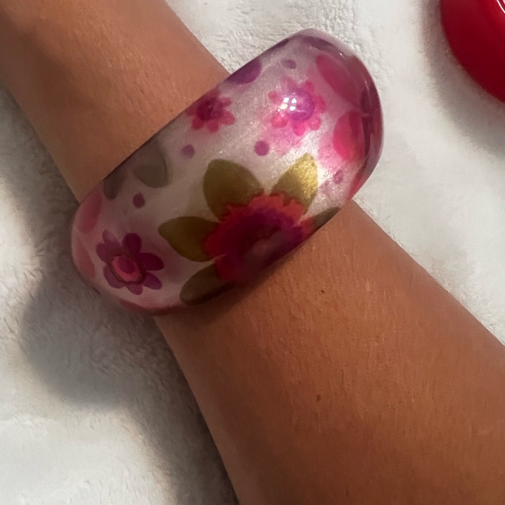 Floral Pink and Gold Bangle Bracelet